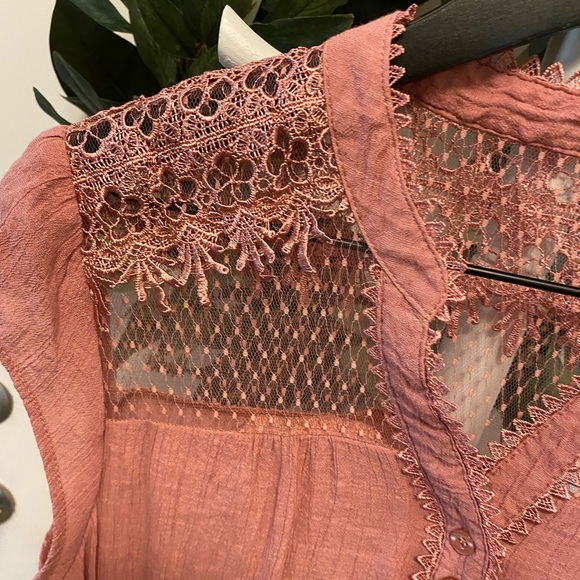 Pretty Lace Panel Top Blouse Shirt SS M - Picture 4 of 9